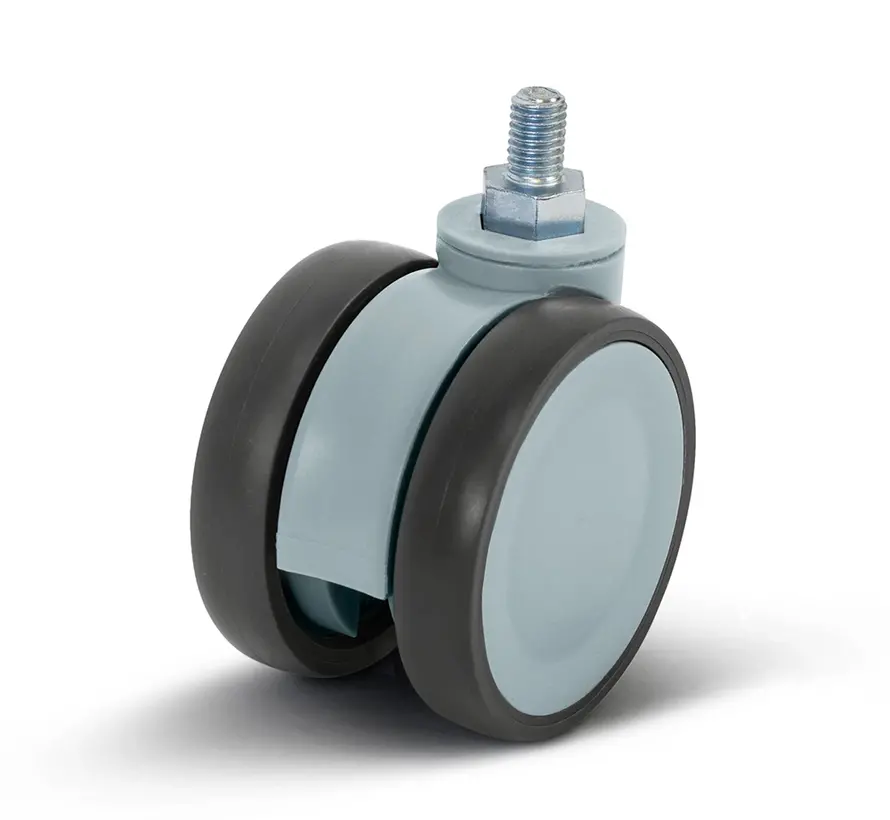 Rueda giratoria gris de doble rosca para muebles - 75mm - 80kg