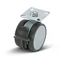 Rueda giratoria gris doble para muebles con freno y placa superior - 75mm - 80kg