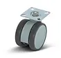 Rueda gris doble para muebles con placa superior - 75mm - 80kg