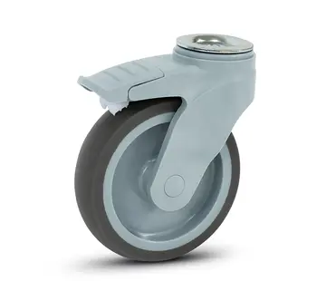 MESO Rueda giratoria de plástico gris con freno y agujero para perno - 125mm - 100kg