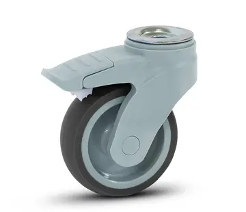 MESO Rueda giratoria de plástico gris con freno y agujero para perno - 100mm - 100kg