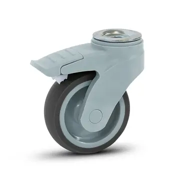 MESO Rueda giratoria de plástico gris con freno y agujero para perno - 100mm - 100kg