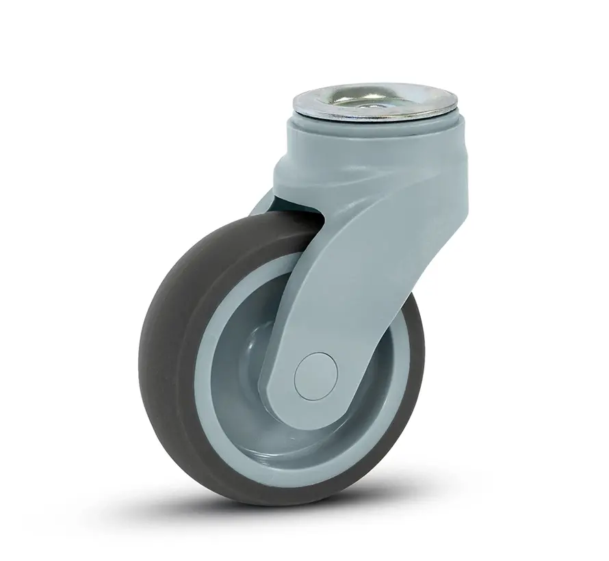 Rueda giratoria de plástico gris con agujero para perno - 100mm - 100kg