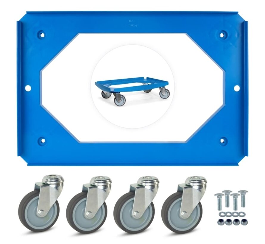 MESO - Carrito de transporte - Plataforma de rodillos ABS - Azul - Superficie de carga 600 x 400mm - 4 ruedas giratorias TPR - 100mm - 250kg