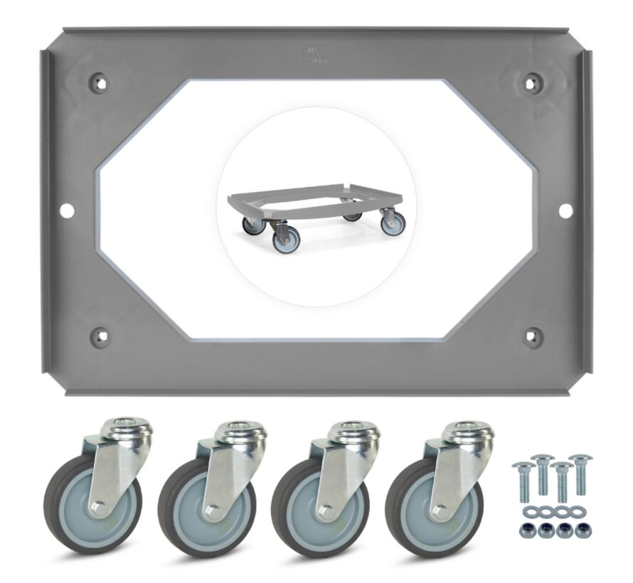 MESO - Carrito de transporte - Plataforma de rodillos ABS - Gris - Superficie de carga 600 x 400mm - 4 ruedas giratorias TPR - 100mm - 250kg