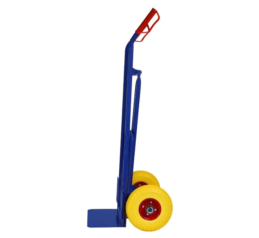 Steekwagen blauw - incl. klep - Max 200 kg - Anti-Lek (PU) - Metalen velg - Geel/Rood