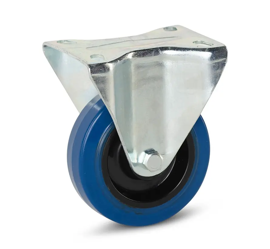Rueda fija de goma elástica azul - 100 mm - 100 kg - En proceso de retirada