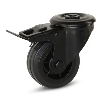 MESO Rueda giratoria de goma negra con freno y orificio central - 80 mm - 60 kg - En proceso de retirada