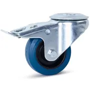 MESO Ruota girevole in gomma elastica blu frenata con foro centrale - 80mm - 100kg