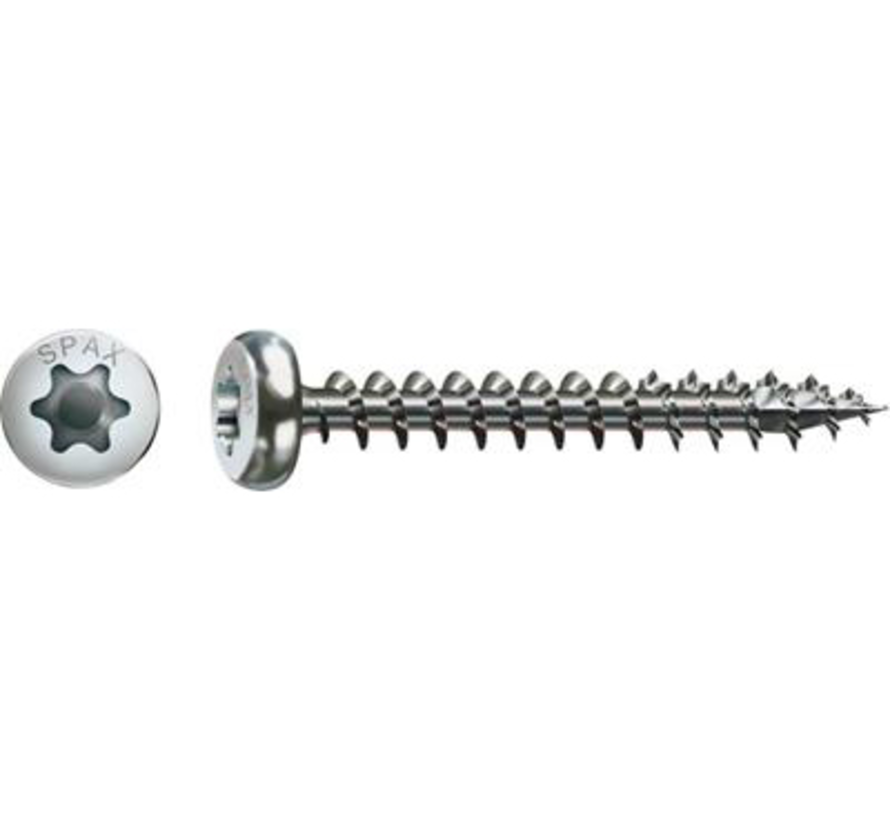 Spax - Viti per pannelli truciolari - Testa cilindrica Torx 15 - 3,5 x 30 mm - Filetto pieno - Acciaio inox (200 pezzi)
