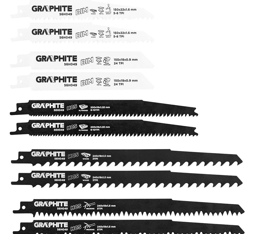 Graphite - Set di lame per seghe alternative - 10 pezzi