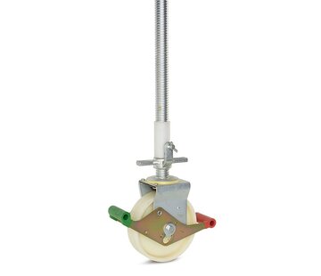 MESO Ruota da ponteggio in nylon, 200 mm, 800 kg, mandrino in acciaio 38 mm con spina e tubo