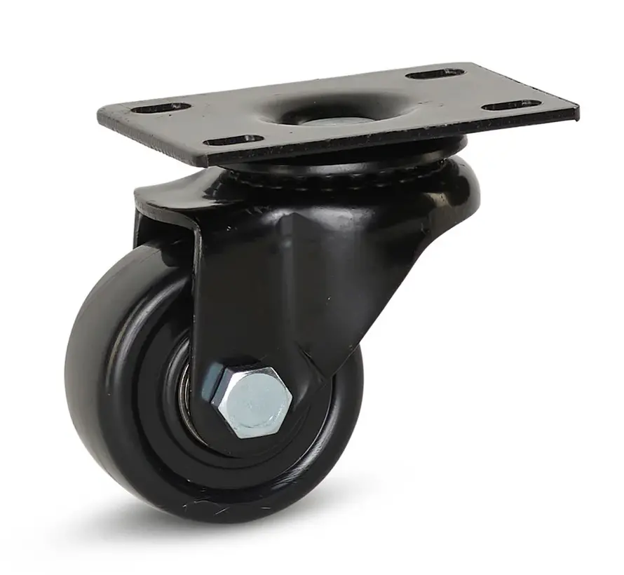 Ruota girevole in nylon nero con piastra superiore - 50mm - 150kg