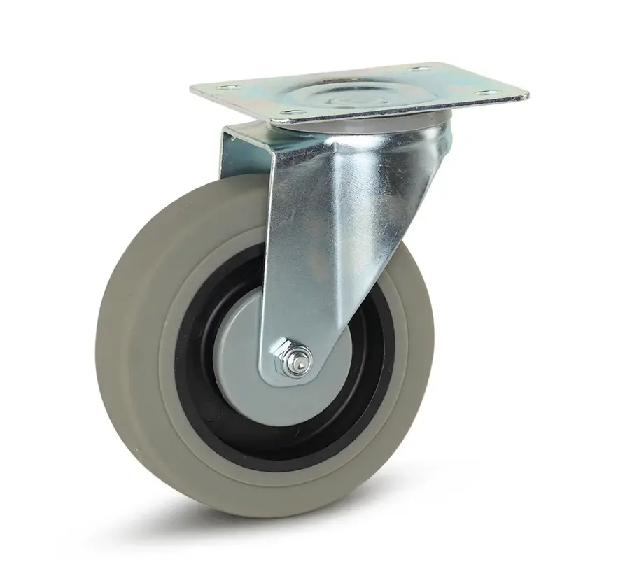 Ruote in gomma grigia con piastra superiore - 125 mm - 180 kg