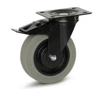 MESO Ruote grigie in gomma con alloggiamento nero frenato con piastra superiore - 125mm - 180kg