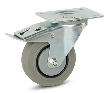 MESO Ruote in gomma grigia frenate con piastra superiore - 100mm - 150kg
