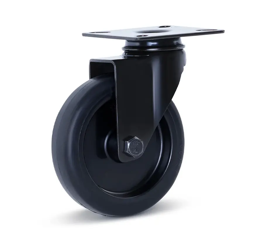 Ruota girevole per mobili nera con piastra superiore - 100mm - 90kg