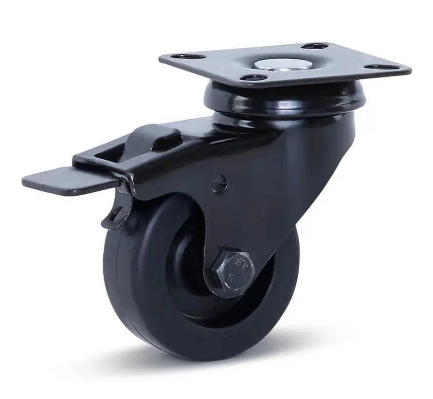 Ruota girevole per mobili nera frenata con piastra superiore - 50mm - 40kg