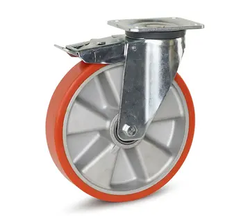 MESO Ruota girevole per impieghi gravosi in PU con freno e piastra superiore - 250 mm - 800 kg