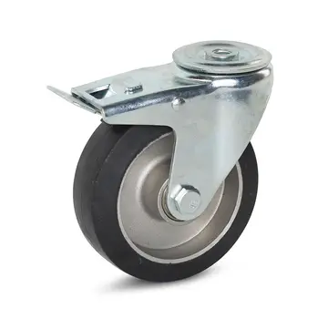 MESO Ruota girevole in gomma elastica nera frenata con foro centrale - 125mm - 300kg