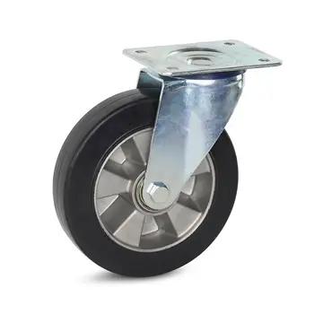 MESO Ruota girevole in gomma elastica nera con piastra superiore - 200mm - 450kg