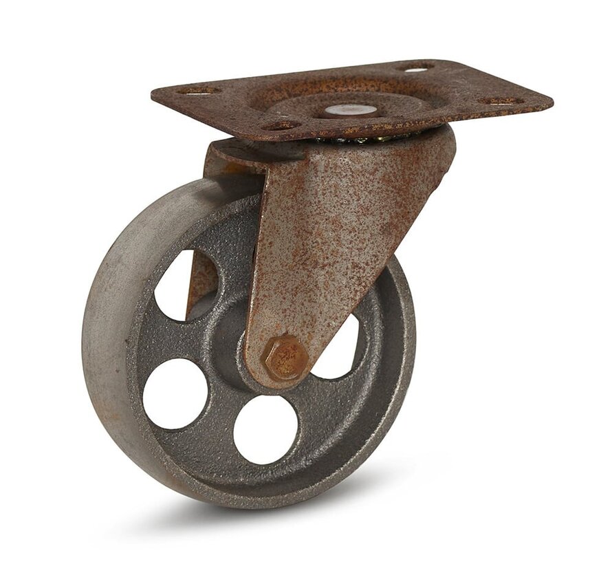 Rotelle dal design retrò vintage con piastra superiore - Ghisa - 100 mm - 90 kg