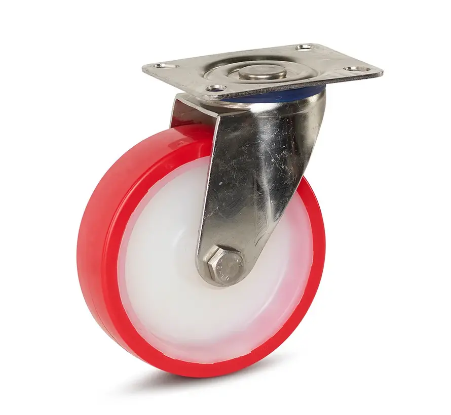 Ruota girevole in acciaio inox PU con piastra superiore - 125 mm - 220 kg