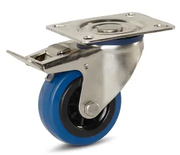 MESO Ruota girevole in gomma elastica in acciaio inox frenata con piastra superiore - 80mm - 80kg