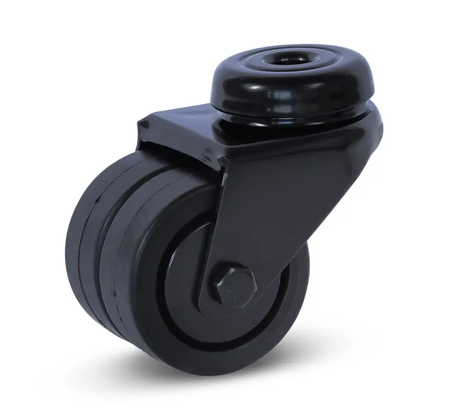 Doppia ruota nera con foro centrale - 50mm - 90kg