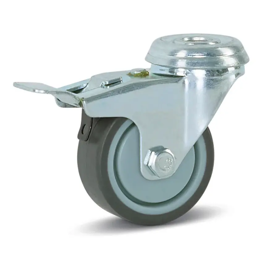 Carrello con ruote piroettanti frenate con foro centrale - 50mm - 40kg