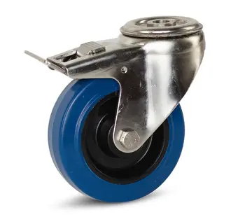 MESO Ruota girevole in gomma elastica e acciaio inox frenata con foro centrale - 100mm - 100kg