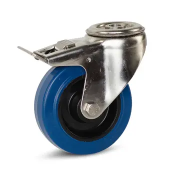 MESO Ruota girevole in gomma elastica e acciaio inox frenata con foro centrale - 100mm - 100kg
