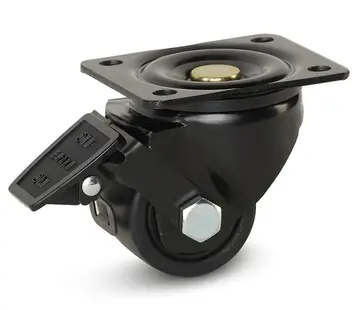 MESO Ruota girevole in nylon nero per impieghi gravosi, frenata con piastra superiore - 65mm - 500kg