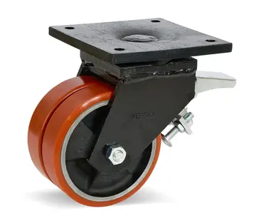 MESO Doppia ruota girevole extra pesante in PU frenata con piastra superiore - 150 mm - 1250 kg