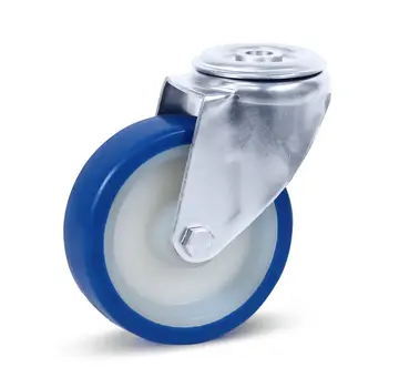 MESO Ruota girevole in acciaio inox PU blu con foro centrale - 100 mm - 180 kg