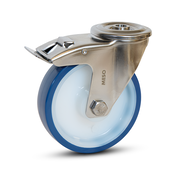 MESO Ruota girevole in acciaio inox blu PU frenata con foro per bulloni -125mm - 220kg