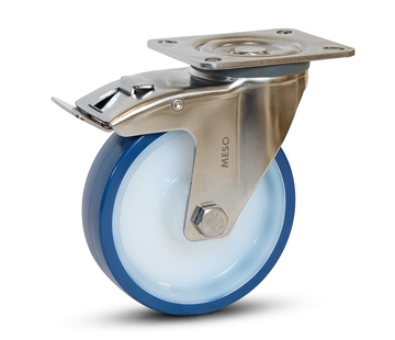 MESO Ruota girevole in acciaio inox blu PU frenata con piastra superiore - 125mm - 220kg
