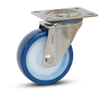 MESO Ruota girevole in acciaio inox blu PU con piastra superiore -100 mm - 180 kg