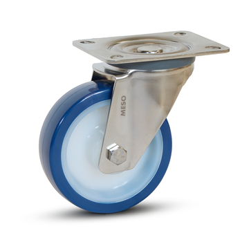 MESO Ruota girevole in acciaio inox blu PU con piastra superiore -100 mm - 180 kg