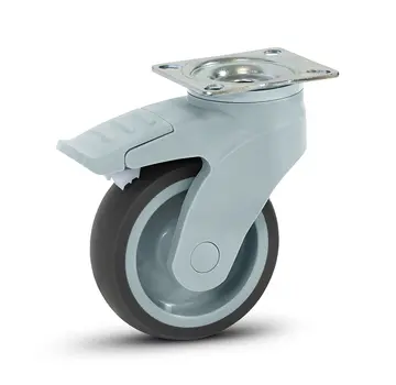 MESO Ruota girevole in plastica grigia frenata con piastra superiore - 100mm - 100kg