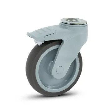 MESO Ruota girevole in plastica grigia frenata con foro per bulloni - 125mm - 100kg