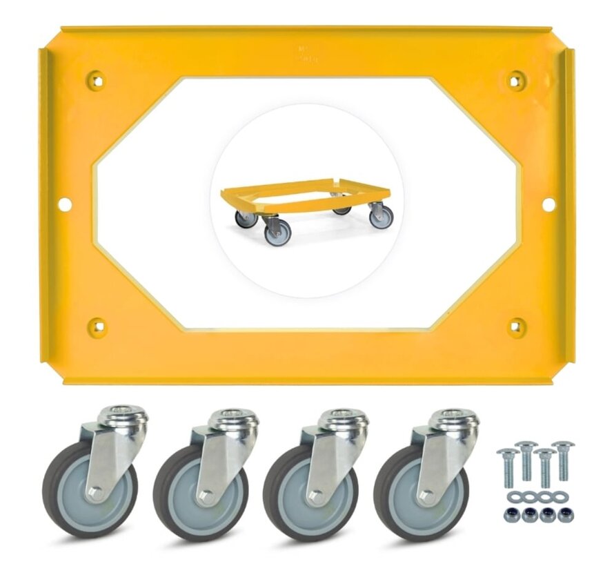 MESO - Carrello di trasporto - Piattaforma a rulli ABS - Giallo - Piano di carico 600 x 400mm - 4 ruote girevoli in TPR - 100mm - 250kg