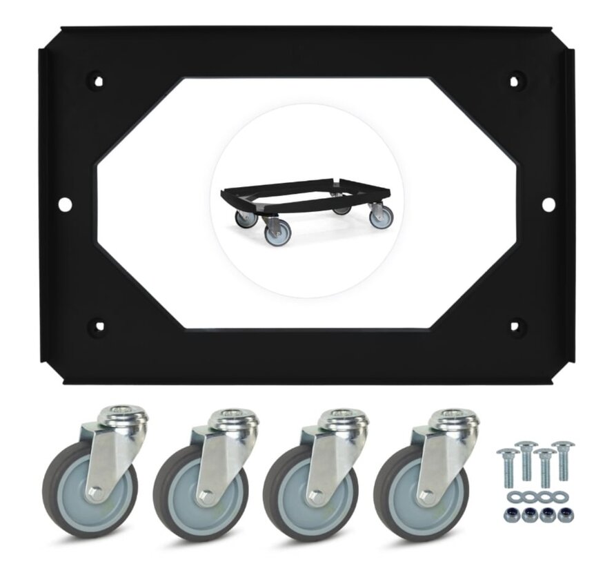 MESO - Carrello di trasporto - Piattaforma a rulli ABS - Nero - Piano di carico 600 x 400mm - 4 ruote girevoli in TPR - 100mm - 250kg