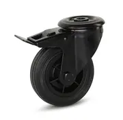 MESO Ruota piroettante in gomma nera frenata con foro centrale - 100mm - 75kg - Fase di uscita