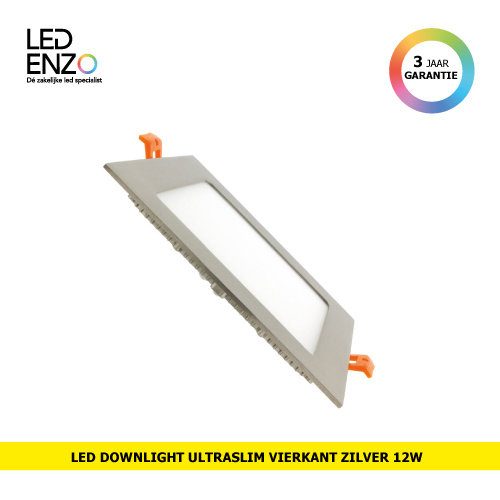 LED Downlight Vierkant zilveren 12W UltraSlim 
