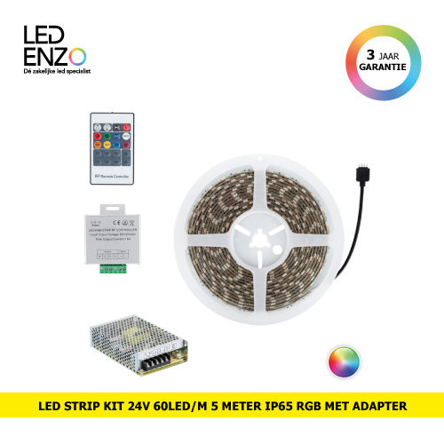 LED Strip Kit 24V DC 60LED/m 5m IP65 RGB met voeding en controller 