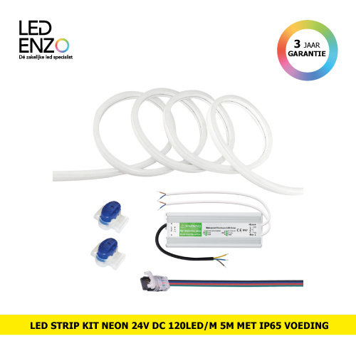 LED Strip Neon Kit 24V DC 120L/m 5m IP65 met voeding 