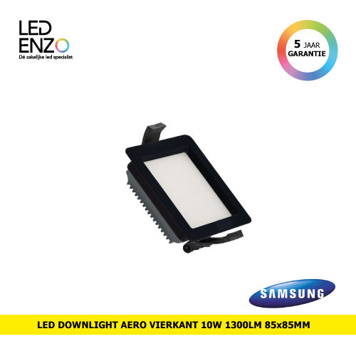 Downlight New Aero Slim Vierkant SAMSUNG LED 10W 130lm/W (URG17) LIFUD Zwart Zaag maat 85x85 mm 