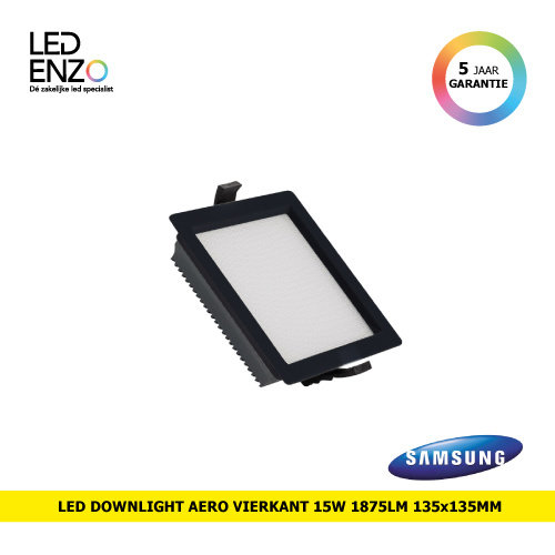 Downlight New Aero Slim Vierkant SAMSUNG LED 15W 130 lm/W (URG17) LIFUD Zwart Zaag maat 135x135 mm 