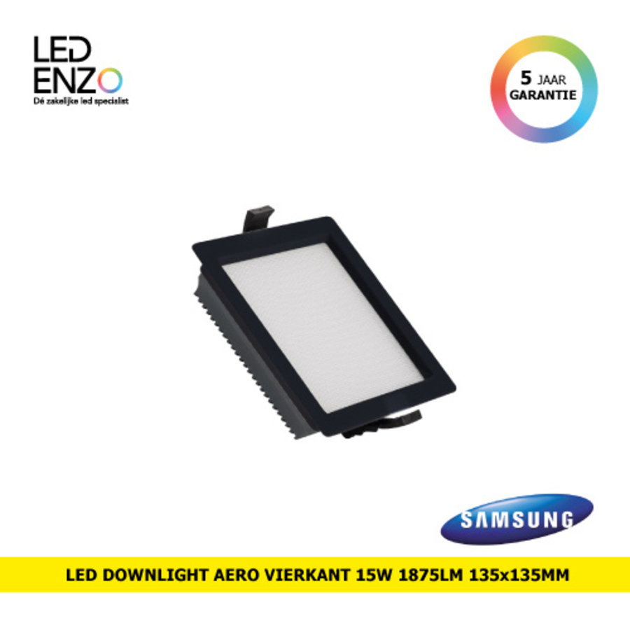 Downlight New Aero Slim Vierkant SAMSUNG LED 15W 130 lm/W (URG17) LIFUD Zwart Zaag maat 135x135 mm-1